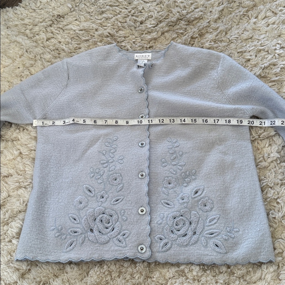 Koret Pale Blue Embroidered Scallop-Edge Cardigan NWT deadstock size 8 vintage - Picture 9 of 11
